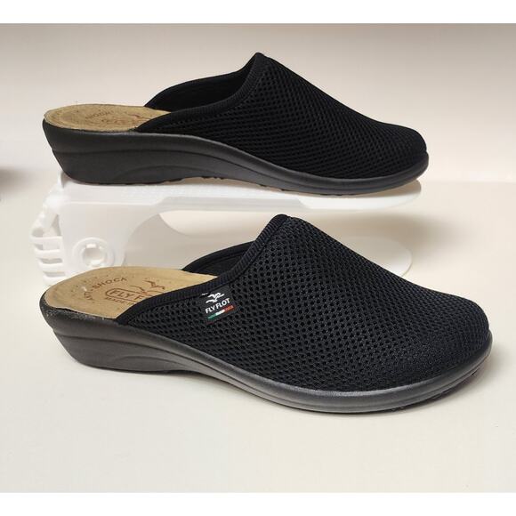 Fly Flot Women's Blue Mesh Mules Clogs Low Wedge Anatomic Anti Shock Sandals 7.5 - Picture 1 of 10